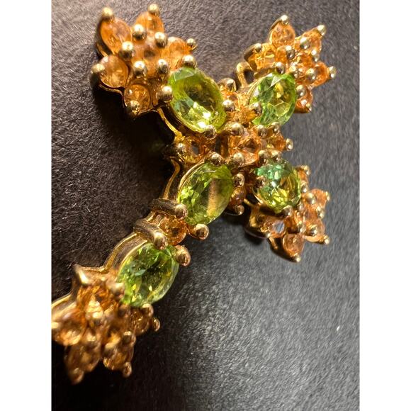 Vintage 10K Yellow Gold Tsavorite and Golden Beryl Cross Pendant – Samuel Aaron - Picture 8 of 10